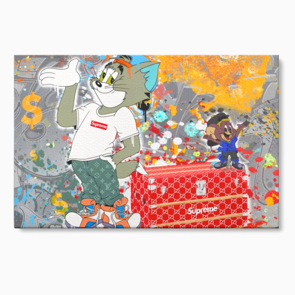 Tablou canvas cu tablou canvas cu tom si jerry, fara rama, pe sasiu de lemn